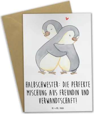 Produktbild von Mr. & Mrs. Panda Grußkarte Halbschwester Glück - Weiß - Geschenk, hochzeitskarten, Freundin, einladungskarten, osterkarten, Verwandte, Dankeschön, weihnachtskarten
