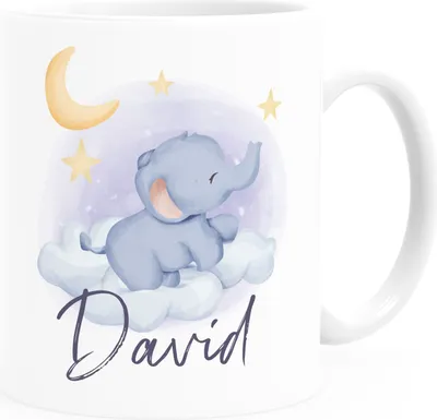 Produktbild von Kinder-Tasse Elefant personalisierte Namenstasse aus Keramik Tiermotiv für Kinder Jungen Mädchen SpecialMe® weiß Keramik-Tasse