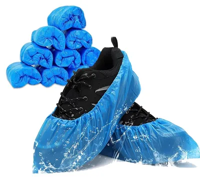 Produktbild von Einweg Schuhüberzieher 100 Stück, blau, CPE, wasserdicht, 40 x 15 cm, für Haushalt
