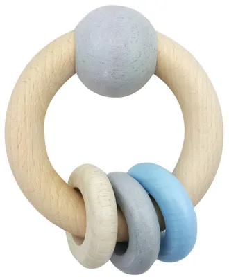 Produktbild von Hess Rassel Spielzeug Kugel mit 3 Ringen blau natur Baby