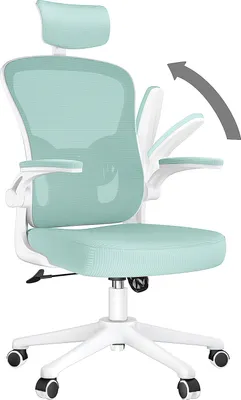 Obrázek produktu pro Kancelářská židle - Ergonomická kancelářská židle - Otočná židle s bederní opěrkou - nastavitelná opěrka hlavy, područky a výška - bílá a zelená