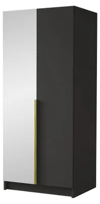 Produktbild von MIRJAN24 Kleiderschrank Bono II, Schlafzimmer, mit Spiegel, Drehtürenschrank, mit Kleiderstange, Modern, Garderobenschrank, Metallgriffe (Farbe: Schwarz / Schwarz + Gold)