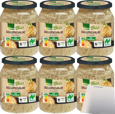 Produktbild von Edeka Selleriesalat in Streifen geschnitten 6er Pack (6x330g Glas) + usy Block