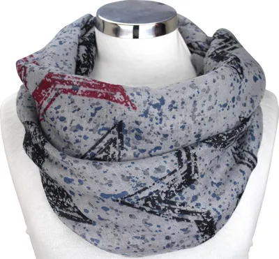 Produktbild von XXL DAMEN SCHAL LUXUS MUSTER SCHLAUCH Rundschal Schlauchschal Loopschal Loop  Stern Dunkelgrau/Schwarz/Bordeaux