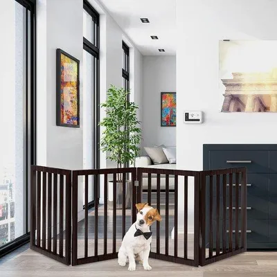 Produktbild von Famanu Hundezaun für Treppen und Türen - 4 Paneele, Freistehend, 185 x 61 cm