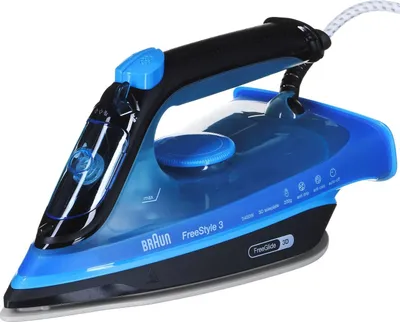 A studio shot of a Braun Freestyle 3 steam iron against a white background.
