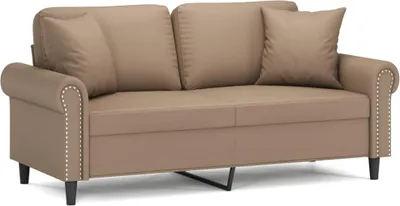 Obrázok produktu pre vidaXL 2-miestna pohovka s dekoratívnymi vankúšmi Cappuccino Brown 140 cm Imitácia kože
