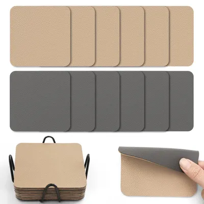 12er Set Gläseruntersetzer, 10 cm, Kunstleder, doppelseitig