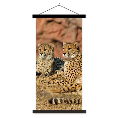 Produktbild von MuchoWow® Textilposter Gepardenmutter und -junge 90x180 cm mit schwarzem Rahmen - Dekoration Wohnzimmer