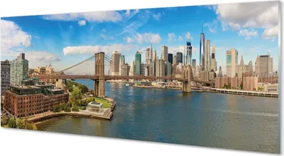 Produktbild von Glasbilder 125x50 Wandkunst Brücke Panorama der Wolkenkratzer