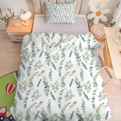 Produktbild von Kinderbettwäsche 100x135 cm 2-teilig Eukalyptusmuster Mikrofaser mit Reißverschluss
