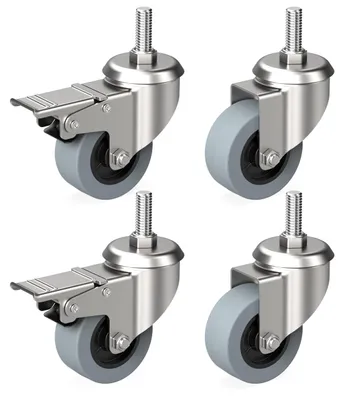 Productafbeelding van Set van 4 Meubelwielen 50 mm met draadstift 10 mm x 25 mm - Zware wielen met rem tot 30 kg per wiel
