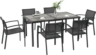 Produktbild von Outsunny 7 tlg Sitzgruppe Gartenmöbel-Set Gartengarnitur mit Esstisch 6 Stühlen