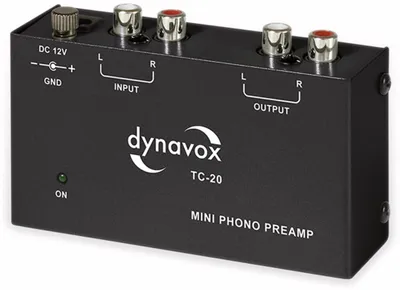 Immagine prodotto di Preamplificatore fono Dynavox TC-20, involucro metallico compatto, per giradischi con sistemi pick-up MM, nero