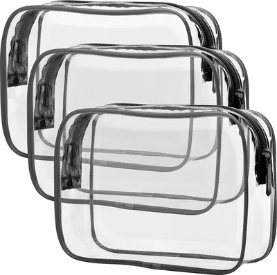 Produktbild von Kulturbeutel transparent 3 Stück, Flugzeug PVC Kosmetiktasche wasserdicht Make-up Tasche Kosmetikbeutel durchsichtig Reise Set Kulturtasche