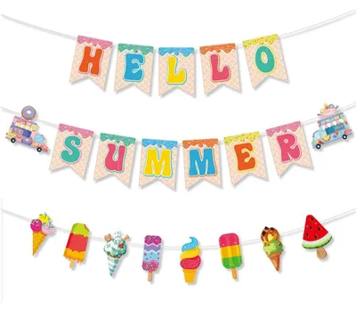 Hallo Sommer Banner, 3 Stück Hawaii Party Girlande, Eis, bunt