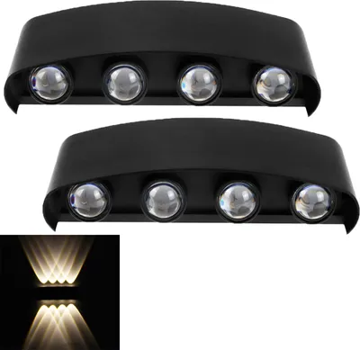 Immagine prodotto di Set da 2 lampade da parete per interni ed esterni, faretti orientabili su e giù in alluminio, design moderno, 8 W, IP65, per corridoi e giardini, colore nero, luce bianco caldo