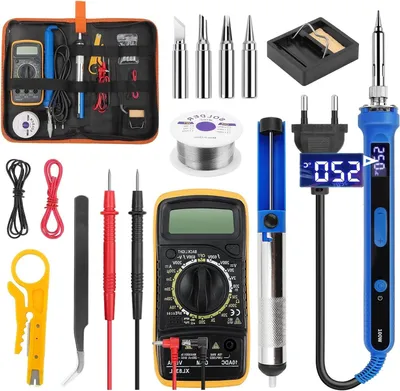 Immagine prodotto di Set di saldatore - Kit di saldatura - Riparazione di elettronica - Controllo della temperatura - 100 Watt - Nero
