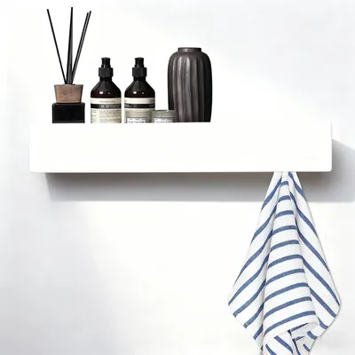 Produktbild von Omgoods – Wandregal mit Haken für Schlafzimmer und Flur, weiß