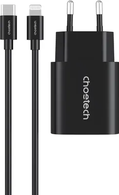 Zdjęcie produktu dla Ładowarka ścienna ChoeTech PD20W Type-C + kabel MFi USB-C do Lightning, czarny