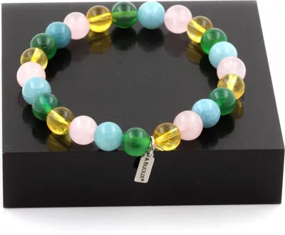 Immagine prodotto di Bracciale di perle di quarzo rosa + citrino + acquamarina + agata verde 8 mm