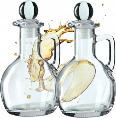 Image de Set de bouteilles pour huile d'olive et vinaigre - Bouteilles distributrices en verre - 0,5 L + 0,25 L - Lot de 2 - Avec bec verseur - Rechargeables