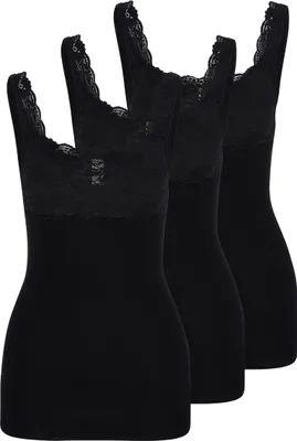 Produktbild von Nina von C. 3er Pack Fine Baumwolle Unterhemd / Top Mit Spitzen-Details, Perfekte Passform, Angenehm auf der Haut