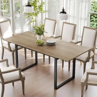 Produktbild von Küchentisch rechteckig, Esstisch ausziehbar 140-180 cm, MDF Esszimmertisch Stahlgestell, Naturholz Schwarz | bis 8 Personen | 180 x 80 x 75 cm