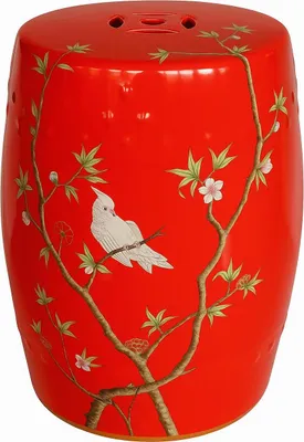 Zdjęcie produktu dla Drobny ceramiczny stołek Asianliving czerwone papugi ręcznie robione - Kaelin D30xH45cm