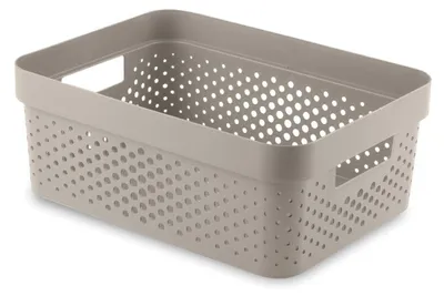 Image de Boîte de rangement INFINITY, 11 litres, plastique recyclé, beige à pois