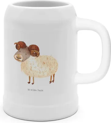 Produktbild von Mr. & Mrs. Panda Seidel Sternzeichen Widder - Weiß - Geschenk, Keramikkrug, Humpen, Bierhumpen, Schafbock, Geburtstag April, Bier, Bock, Krug, März