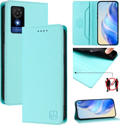 Produktbild von Lederhülle für TCL 501 Hülle Flip Brieftasche Kartenfächern Ständer Schutzhülle Türkis