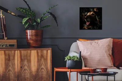 Produktbild von MuchoWow® MuchoWow® Gerahmtes Poster Hund - Blumen - Botanisch 40x40 cm - Poster mit zchwarzem Bilderrahmen - Mit Rahmen - Wanddekoration Schlafzimmer
