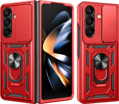Produktbild von Outdoor Panzer Hülle für Samsung Galaxy Z Fold 7 mit Kameraschutz Ringhalter in Rot