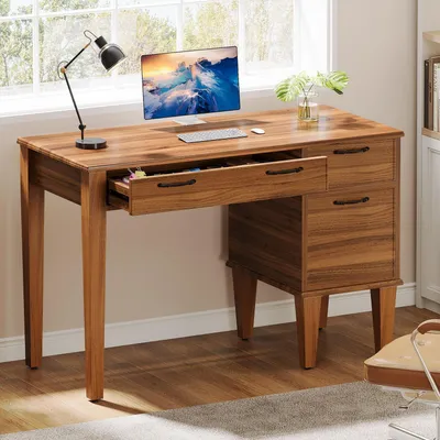 Obrázok produktu pre Stôl s 3 zásuvkami, rozmer 120 x 60 x 82 cm, hnedý, materiál: MDF
