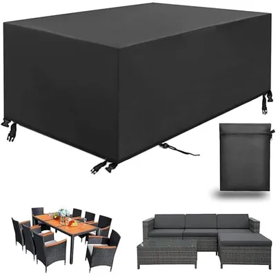 Obrázek produktu pro Kryt zahradního nábytku, plachta na zahradní nábytek 213x132x72cm | Černá, 420D Oxford, voděodolná, odolná proti UV záření a roztržení, se stahovací šňůrkou a popruhy, na zahradní stůl a zahradní nábytek