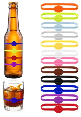 Image de Marque-verres en silicone - Lot de 12 - Pour identifier les verres à eau et les verres à vin - De couleurs variées
