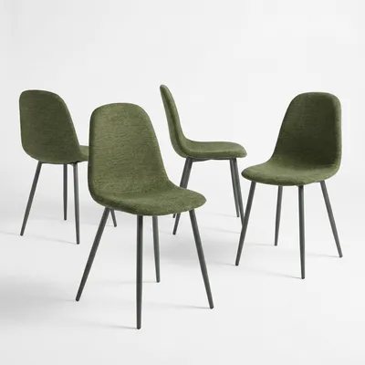 Image de Lot de 4 chaises de salle à manger Meubles Cosy avec revêtement en tissu doux vert – chaises scandinaves confortables avec pieds en métal gris – CHARLTON