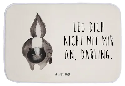 Produktbild von Mr. & Mrs. Panda badezimmervorleger Stinktier Angriff - Weiß - Geschenk, Skunk, Wildtier, Badteppich, Badematte, Stinker, Raubtier, Drohung, Badezimmerteppich, duschmatte