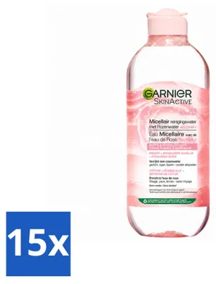 Immagine prodotto di 15 flaconi di Garnier SkinActive Acqua Micellare Detergente con Acqua di Rose, 400 ml - Confezione vantaggiosa - 15 pezzi