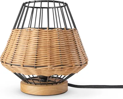 Produktbild von Rattan Pendelleuchte Wohnzimmer Tischleuchte Boho Käfig Lampe Nachttisch Metall