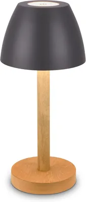 Immagine prodotto di Briloner SERINA WOOD Lampada da tavolo LED senza fili IP44, dimmerabile, touch, luce bianca calda, protezione dagli spruzzi d'acqua, legno antracite, Ø13,5 x 30 cm