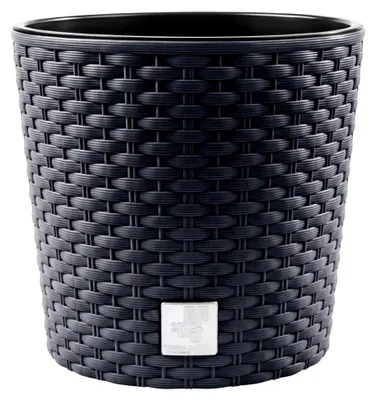 Produktbild von Blumentopf RATTO Rattan-Optik Kunststoff Topf Blumenkübel inkl. Einsatz Übertopf anthrazit ⌀25cm