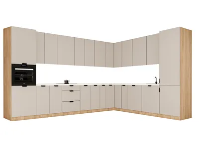 Produktbild von Winkelküche 385 x 285 cm Ohne Arbeitsplatte Eckküche Einbauküche , Sorento KS11-M385 , Beige/Sonoma Eiche