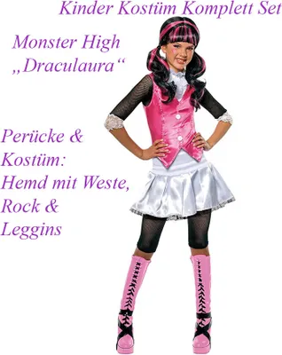 Produktbild von Monster High Draculaura Kostüm   & Perücke Kinder # Gr. L / 140-146 (8-10 J.)