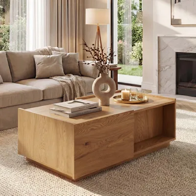 Produktbild von Couchtisch MCW-J78, Wohnzimmertisch Beistelltisch Sofatisch, Schublade, MDF 110x50x40cm  Eiche-Optik