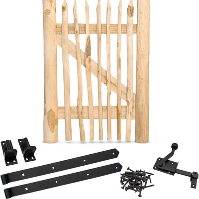 Produktbild von Classic Staketenzaun-Tor Set (schwarz) aus Edelkastanie, Breite 75 cm, Höhe 100 cm (genagelte Ausführung)