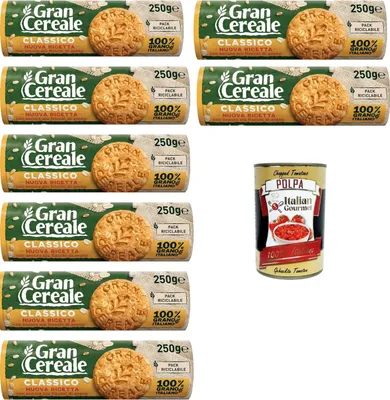 Produktbild von GranCereale Classico Kekse 8x250g | Vollkornkekse mit extra Haferflocken – knusprig, ballaststoffreich, ohne Palmöl, recycelbare Packung, 100% italienisches Getreide + Italian Gourmet polpa