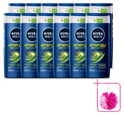 Image de 12 x NIVEA MEN Energy, gel douche 2-en-1 - 250 ml - Pack économique - 12 pièces