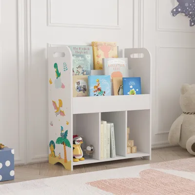 Image de Étagère pour enfants 'Røyrvik' avec 6 compartiments ouverts 75 x 62 x 29 cm avec motif de dinosaure